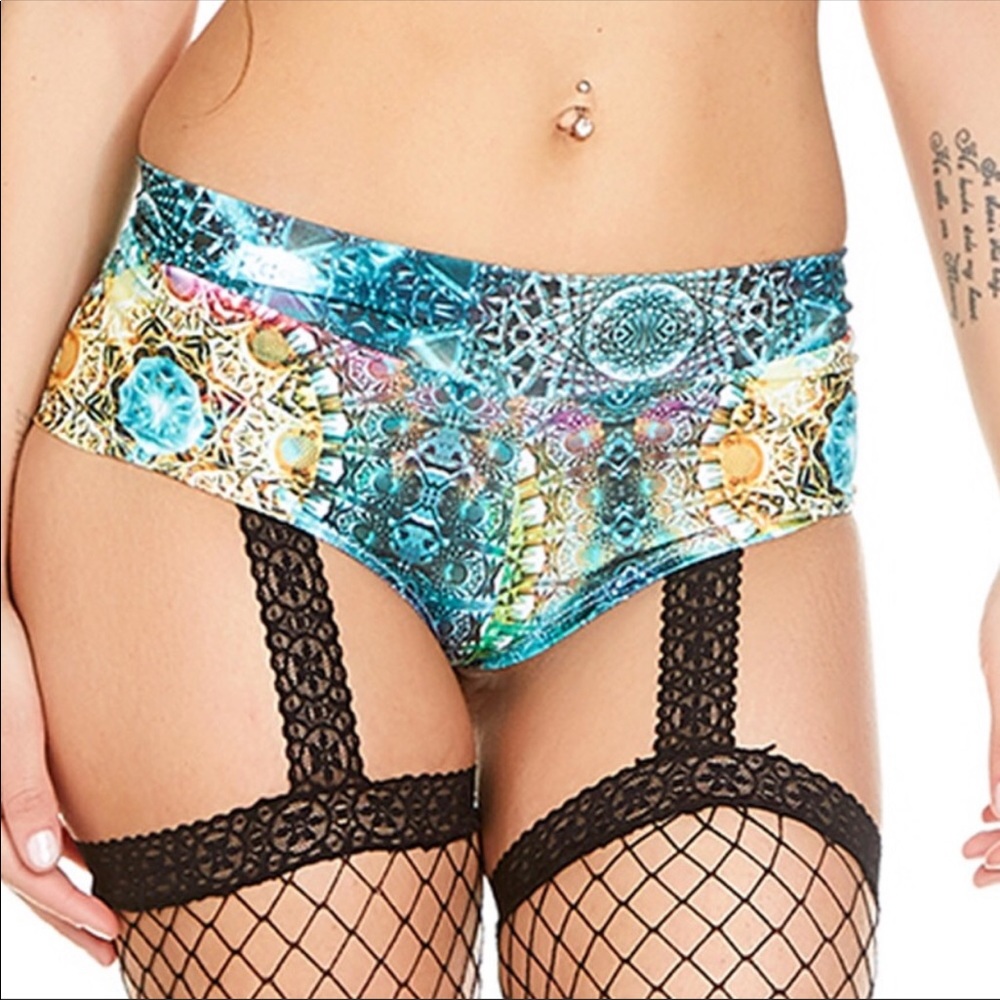 Green jade tribal 3D blacklight rave shorts